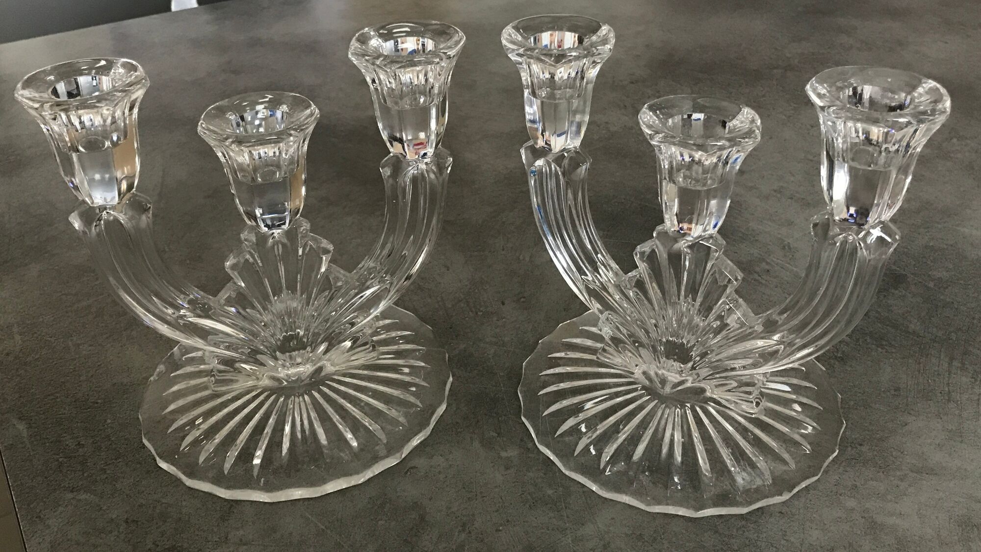 PAIR OF VINTAGE CANDLESTICKS IN CRYSTAL CANDLESTICK 3 BRANCHES ART DECO