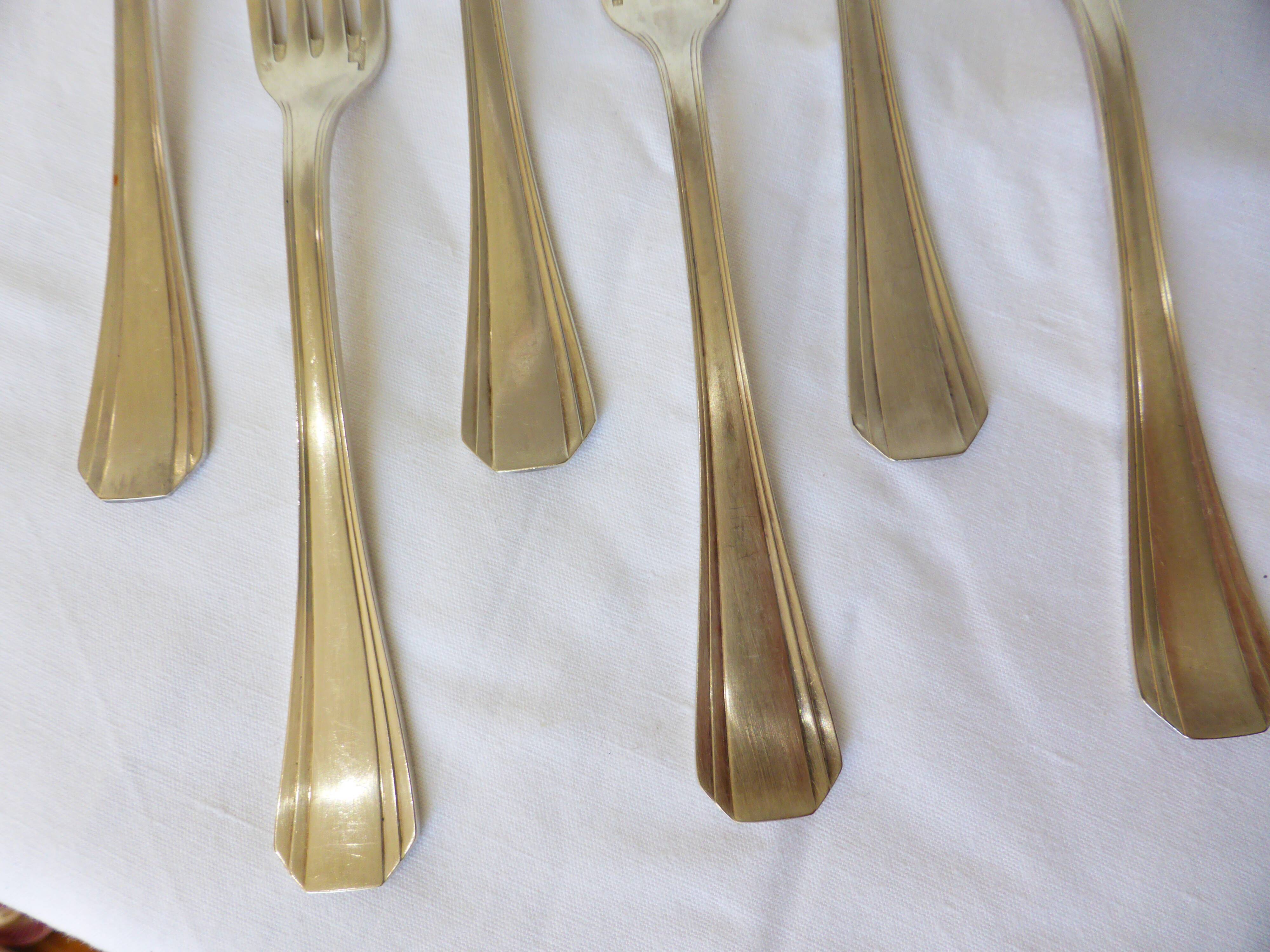 6 Christofle art deco style silver-plated forks