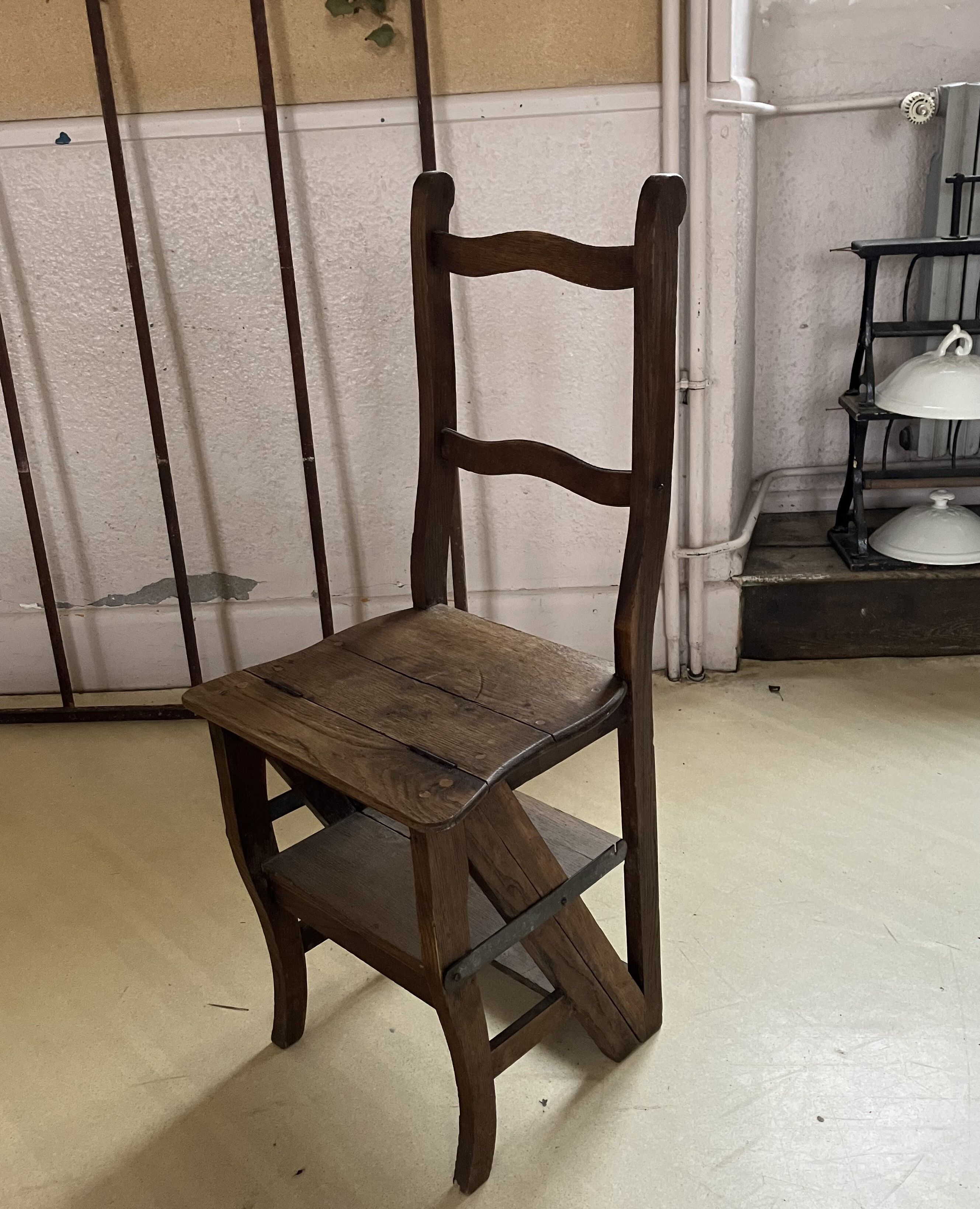Old wooden library stepladder chair
