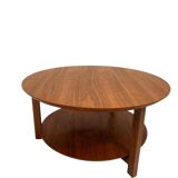 Vintage Scandinavian round coffee table in teak with removable glass top featuring a marble effect, 1960s.