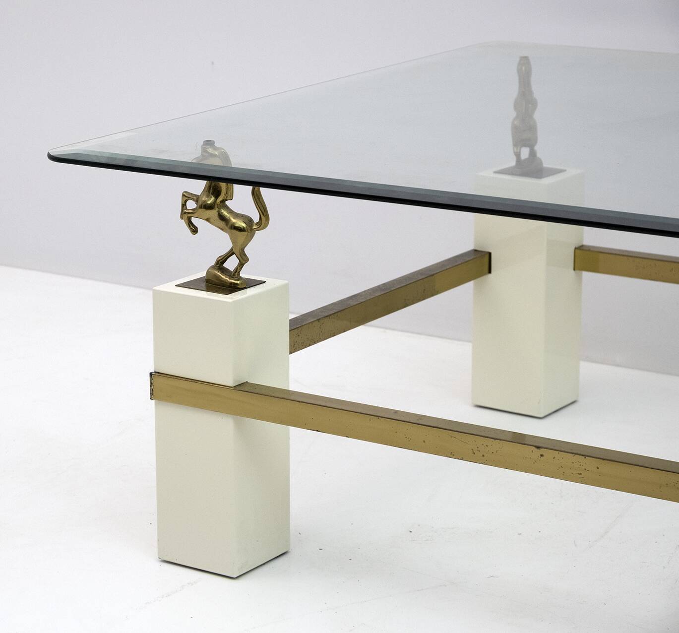 Maison Charles Mid-Century Modern Brass Horsed French Coffee Table, 1970s