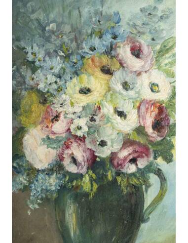 Peinture, huile sur panneau, bouquet de fleurs, signé Sivet de Rana, XXème siècle.