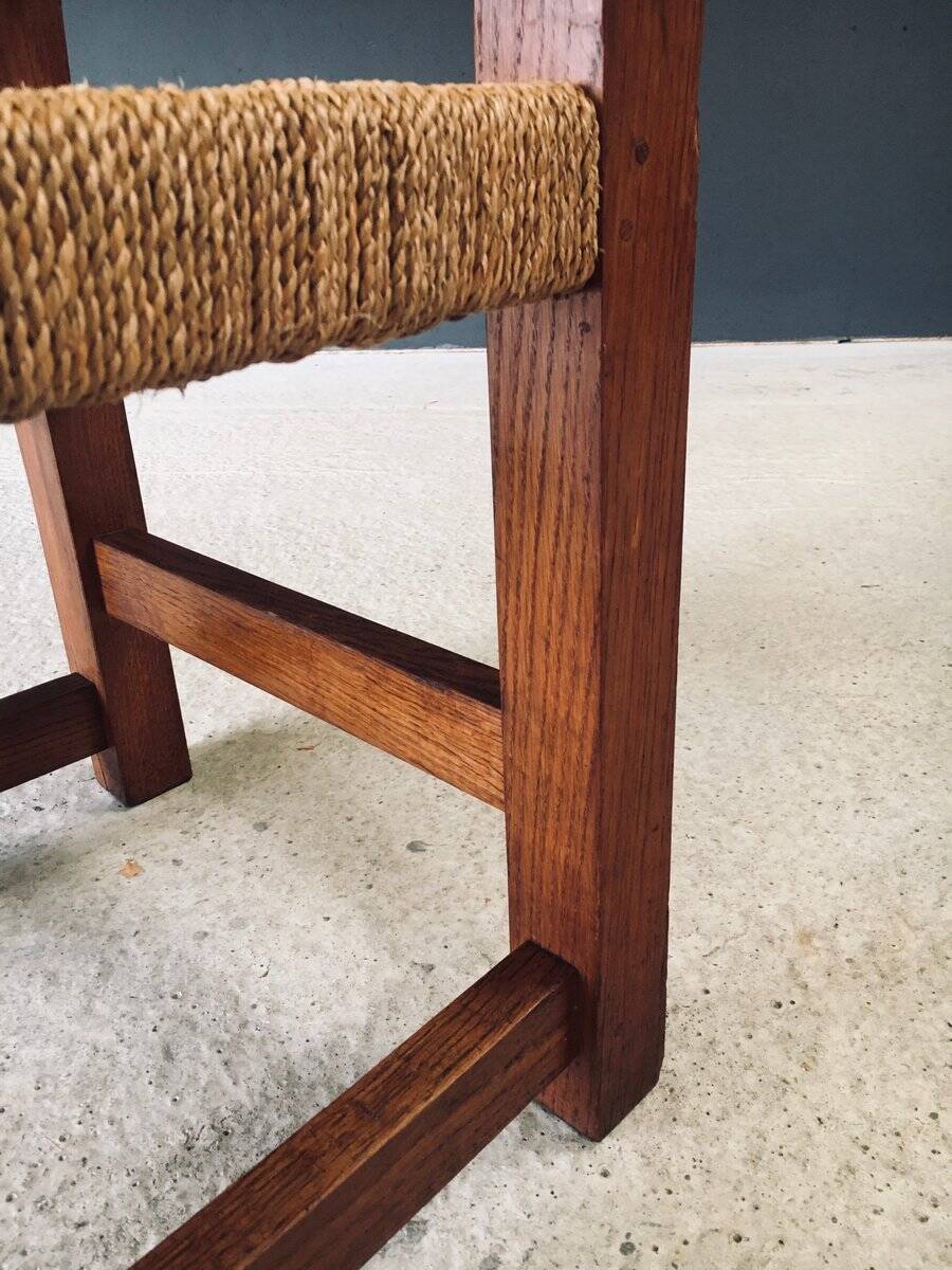 Oak & Rope Travail Populaire Side Chair, Belgium, 1950s