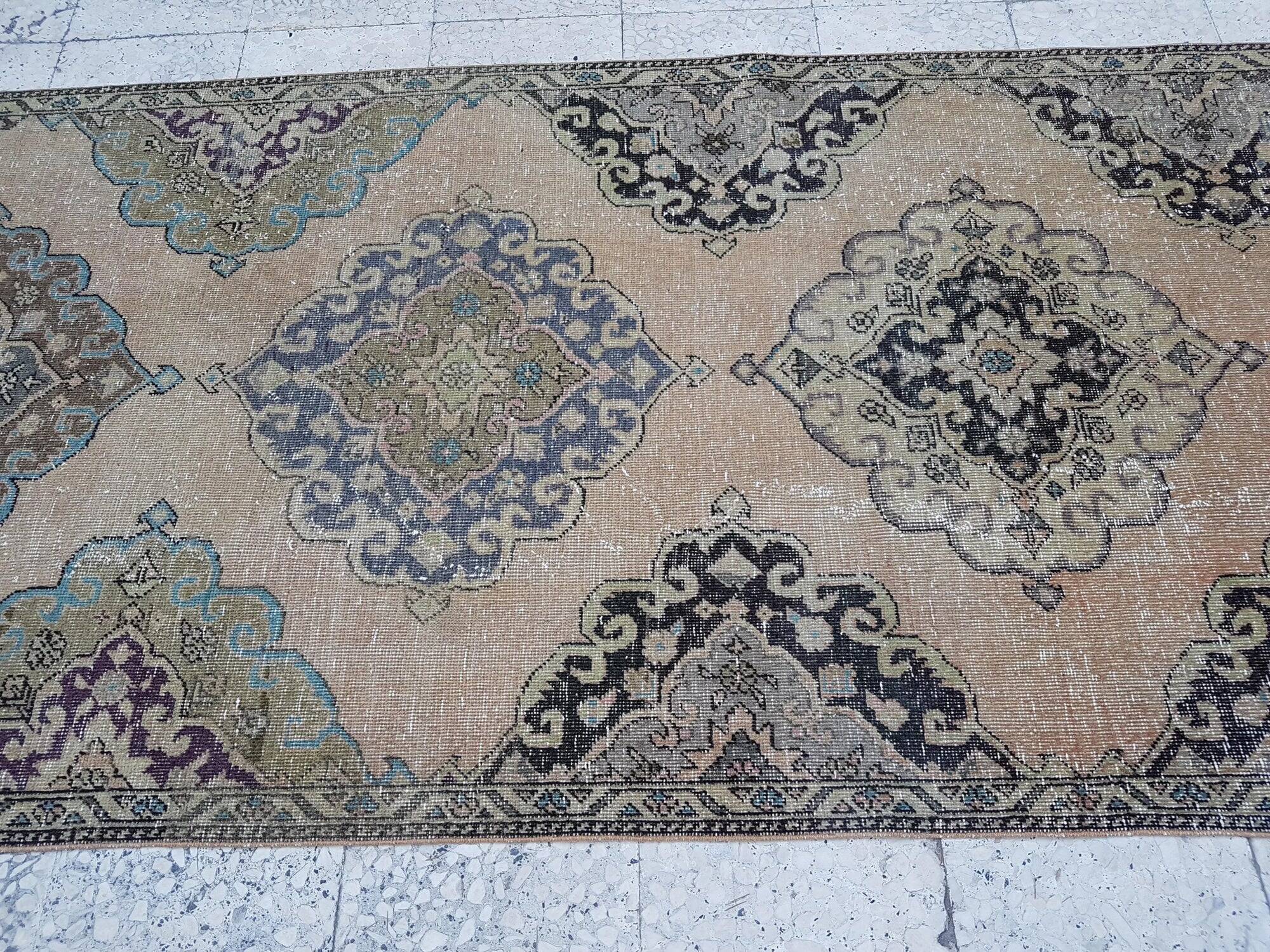 Vintage Turkish hallway rug 113x388 cm