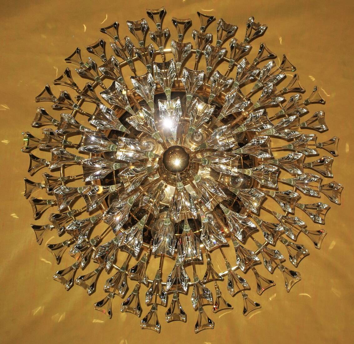 Stilkronen gilt brass and crystal ceiling lamp, Italy 1970s