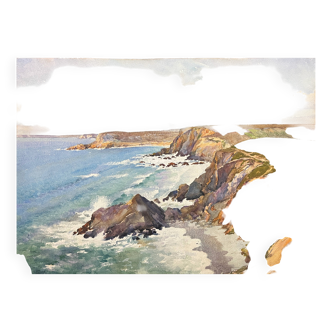 Tableau grande Aquarelle Marine Bretagne Normandie signée A. Melcher