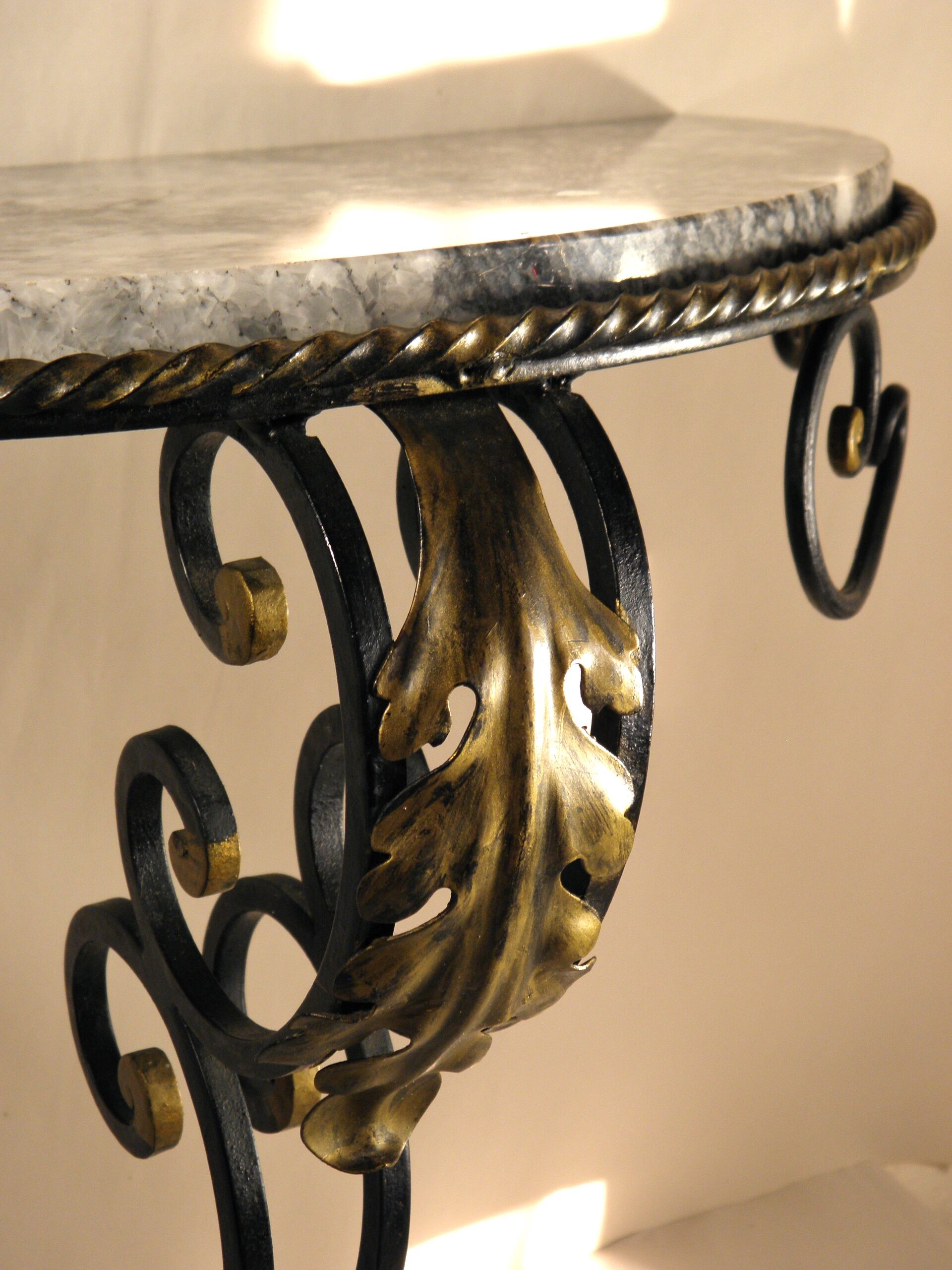 Wrought iron and marble wall console