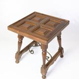 Side Table Made In Dark Wood With Turned Legs & Metal Struts From 1930s