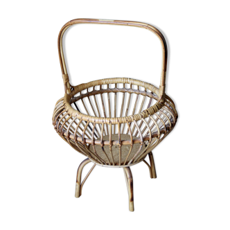 Rattan sewing cart