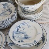 Table service 63 pieces Gien earthenware 19th century Marines model