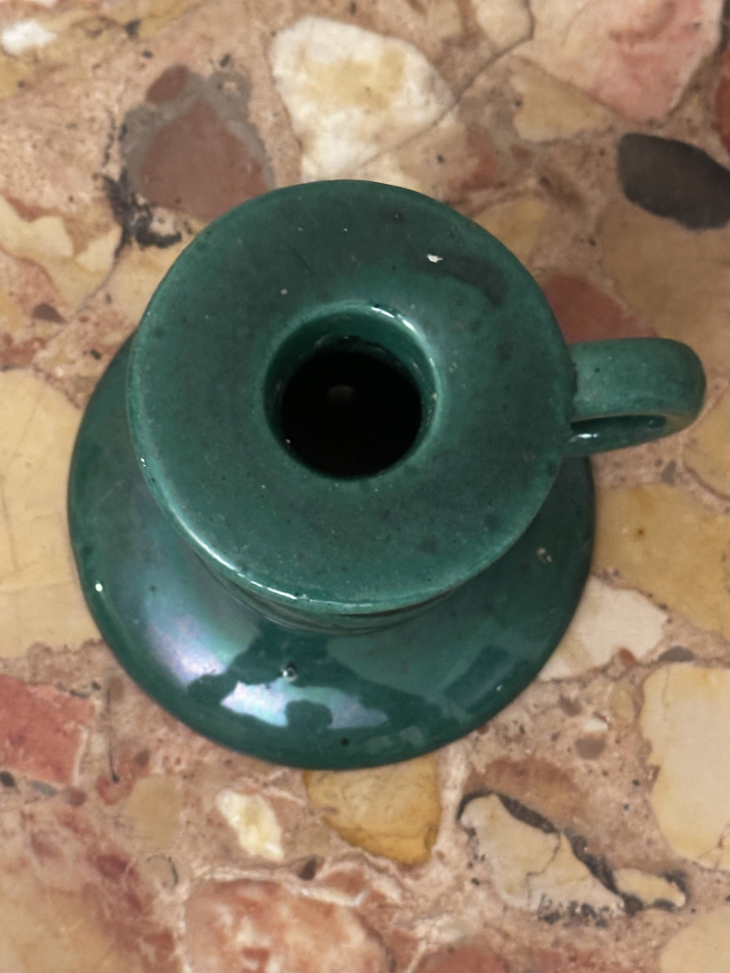 Saint-Clément green ceramic candlestick, 1950s