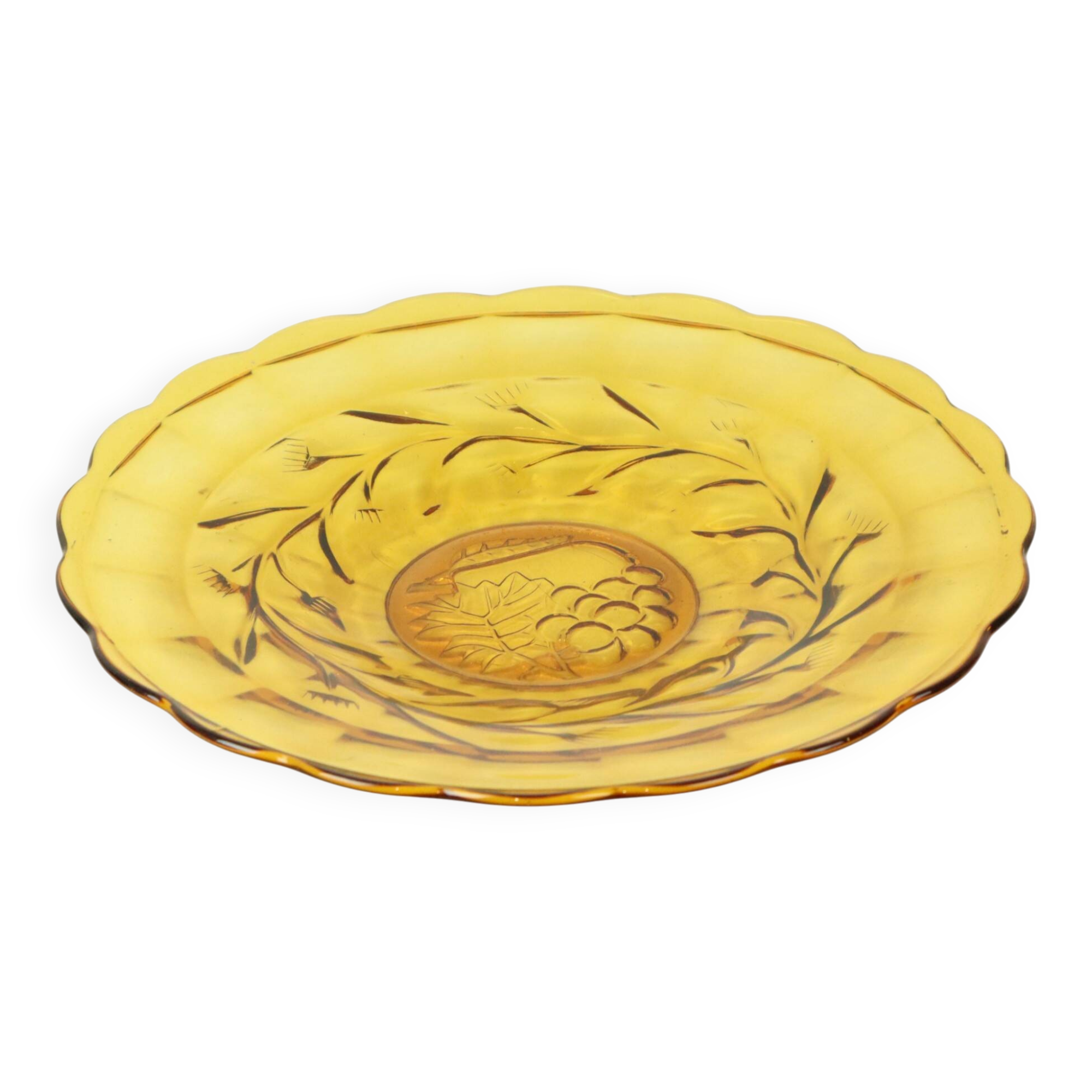 Art Deco Fruit Bowl Amber Pressed Glass Fait en Belgique