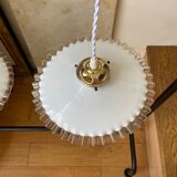 Pair of white glass hanging lamps