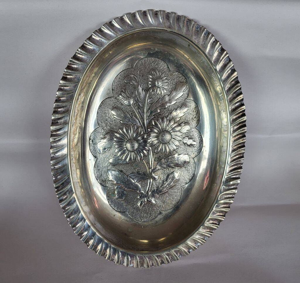 Antique Silver Plated Brass Oval Dish Fruit Bowl