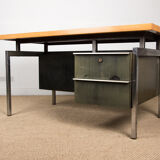 Large industrial office, double-sided, beech tray, Aluminium and tinted wood 1970.