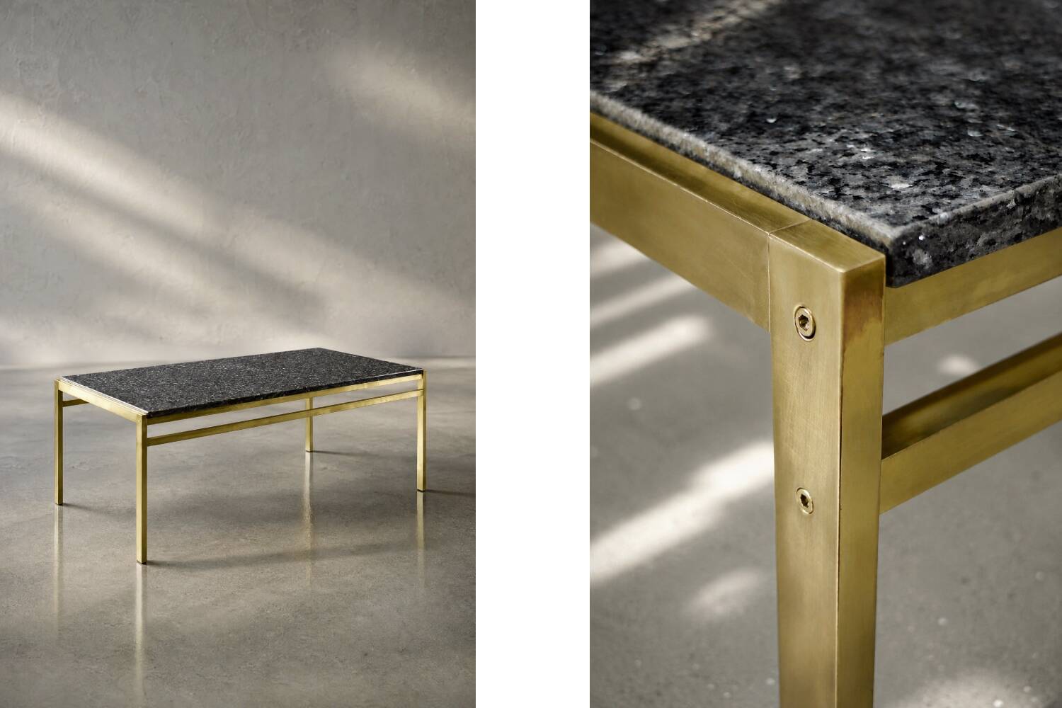 Vintage Mid-Century Italian Modern Brass Coffee Table with Stone Top, 1970s