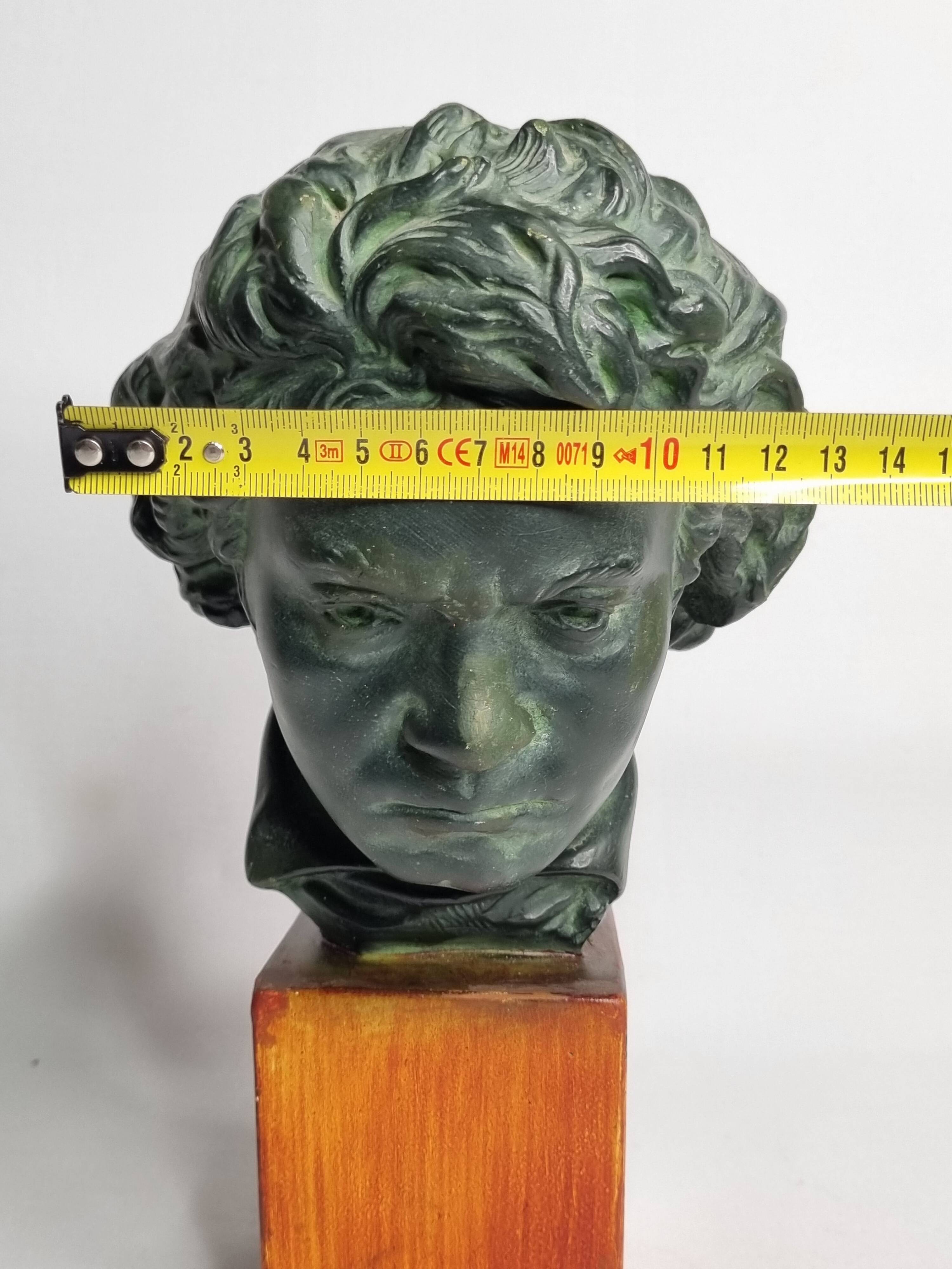 Plaster bust of Beethoven with bronze patina, signed, 27 cm
