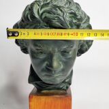 Plaster bust of Beethoven with bronze patina, signed, 27 cm