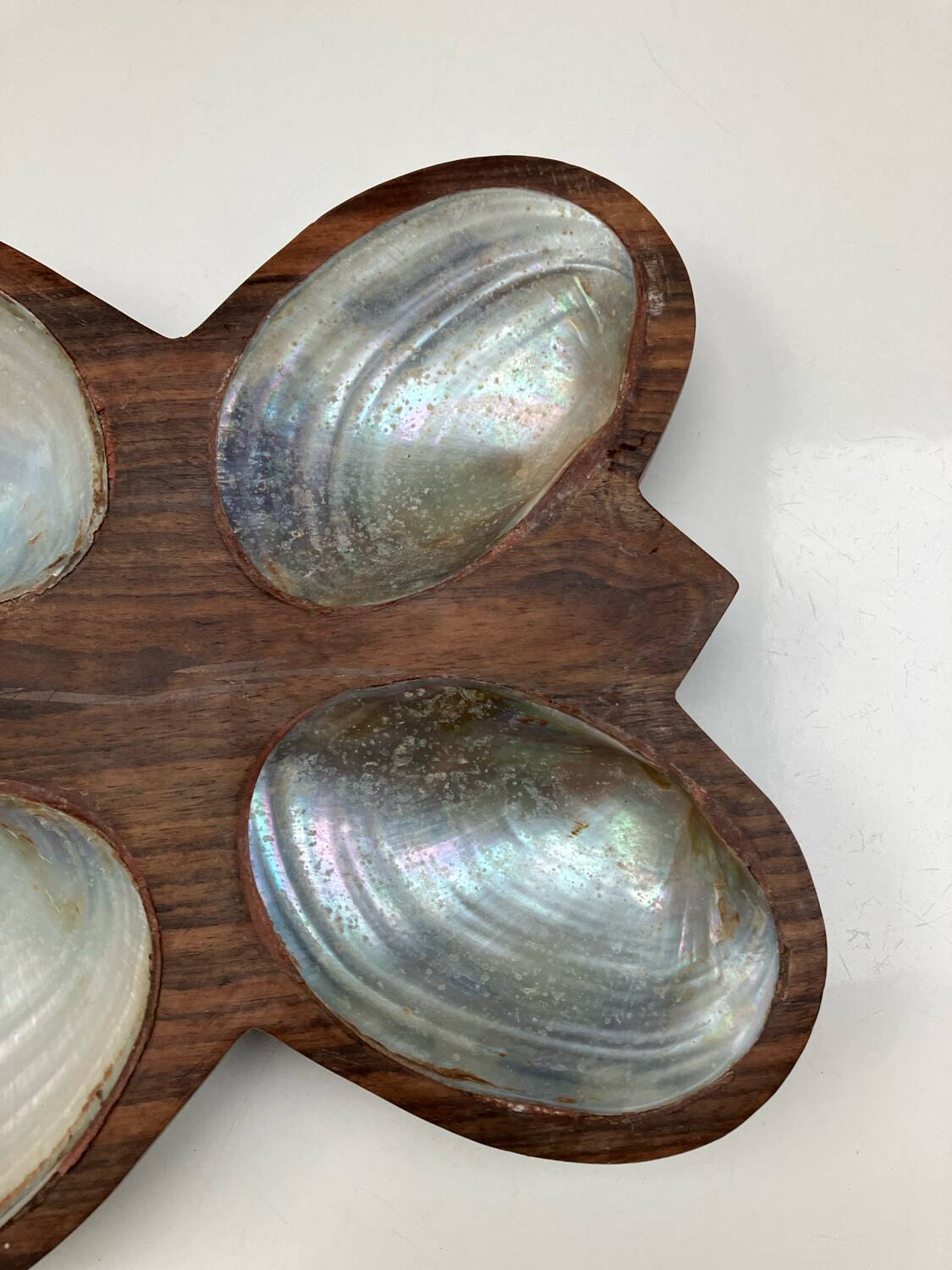 Wooden trinket tray with mother-of-pearl shells