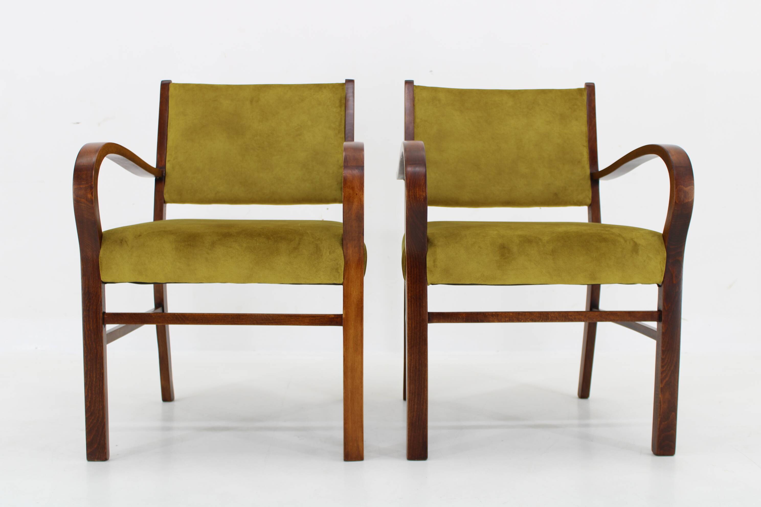 1940s Pair of Restored Beech Art Deco Armchairs ,Czechoslovakia