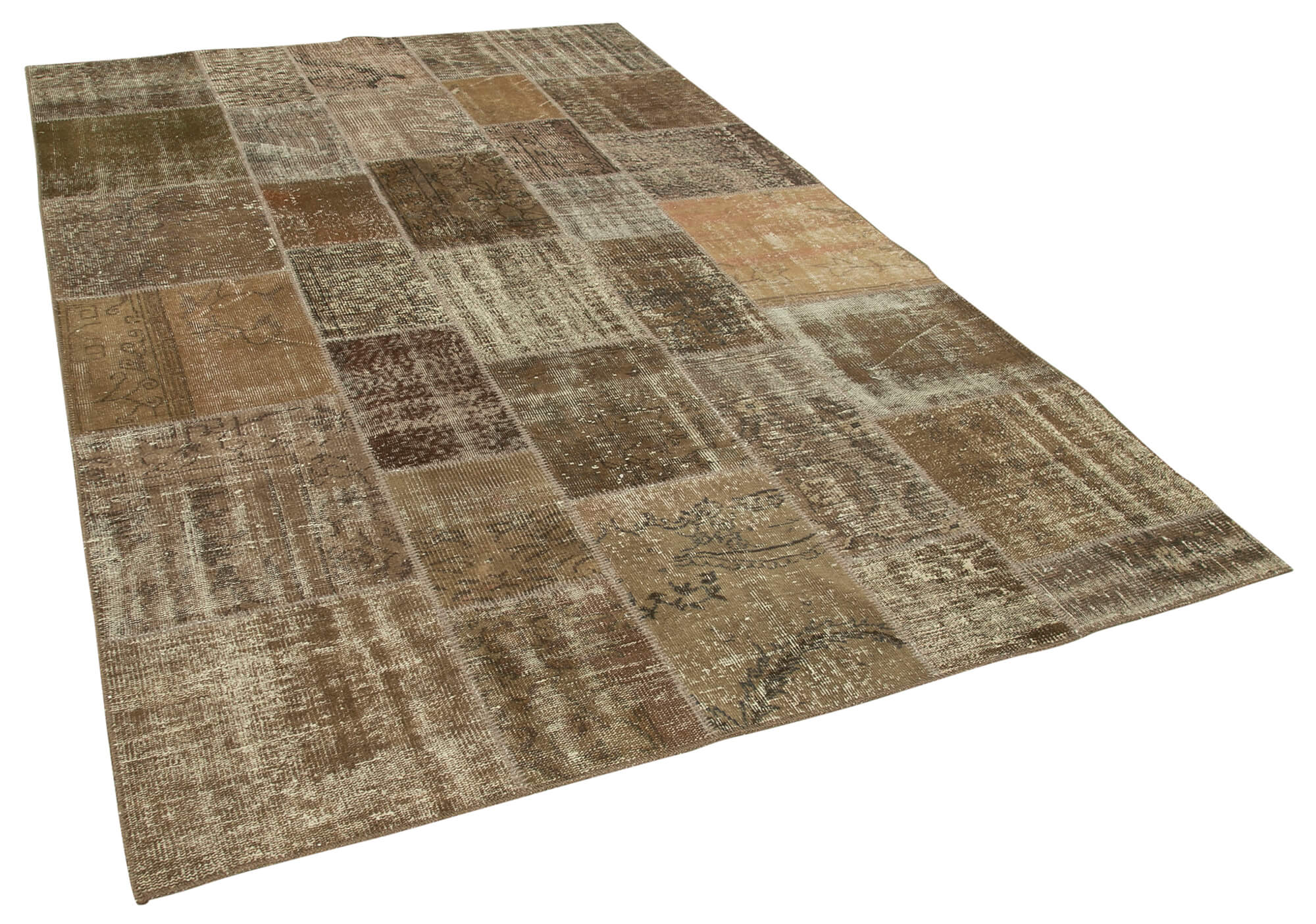 Hand-Knotted Oriental Vintage 198 cm x 300 cm Brown Patchwork Carpet