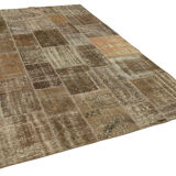Hand-Knotted Oriental Vintage 198 cm x 300 cm Brown Patchwork Carpet