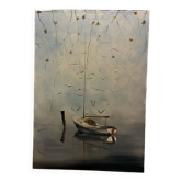 Toile peinte « Barque sur le lac » E.Marchiori
