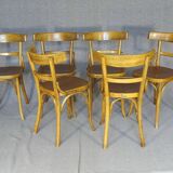 Set of 6 Fischel 1932 bistro chairs with exceptional wooden seats