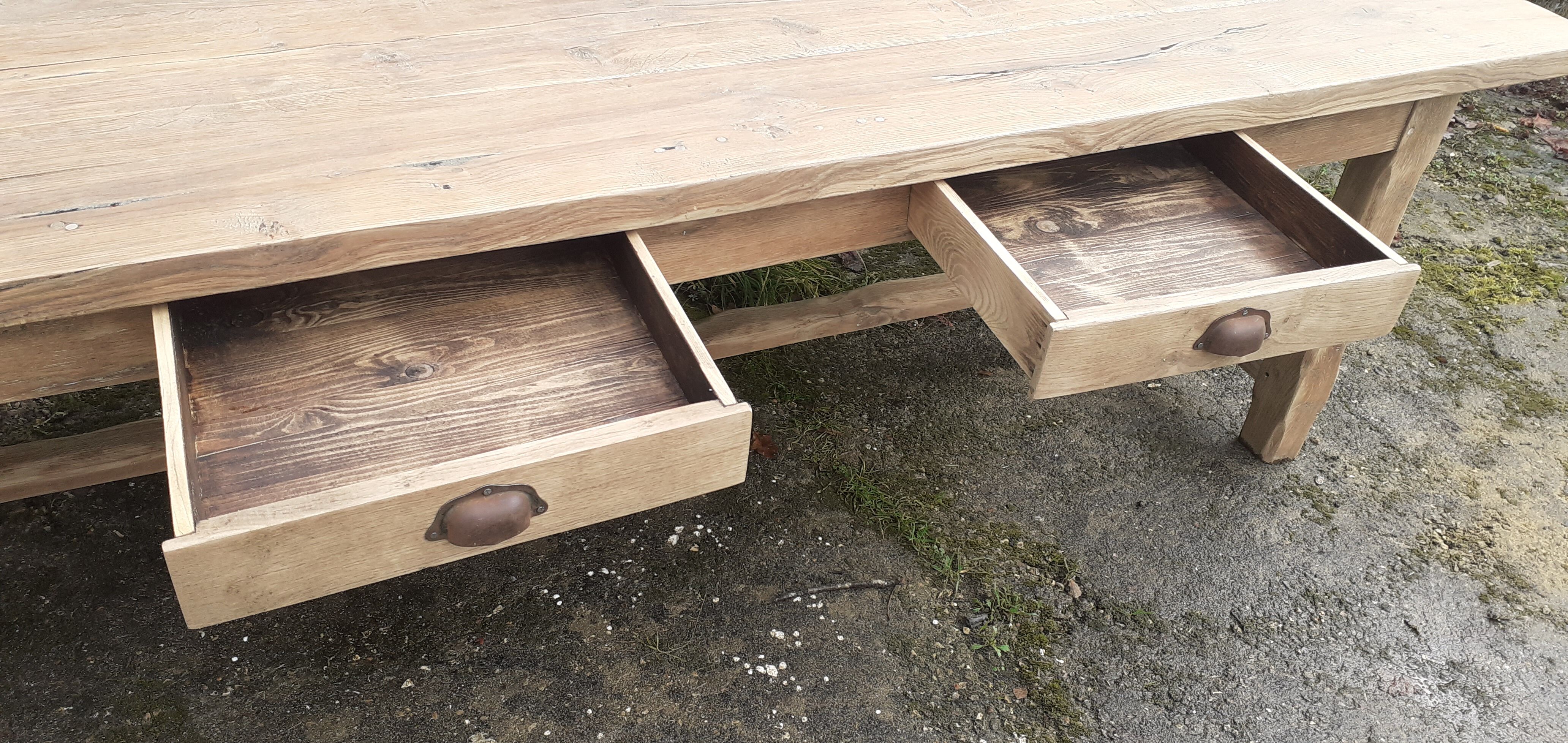 Farm table 2 drawers solid oak raw wood