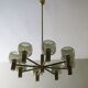 Mid-century 8-arm brass & glass chandelier