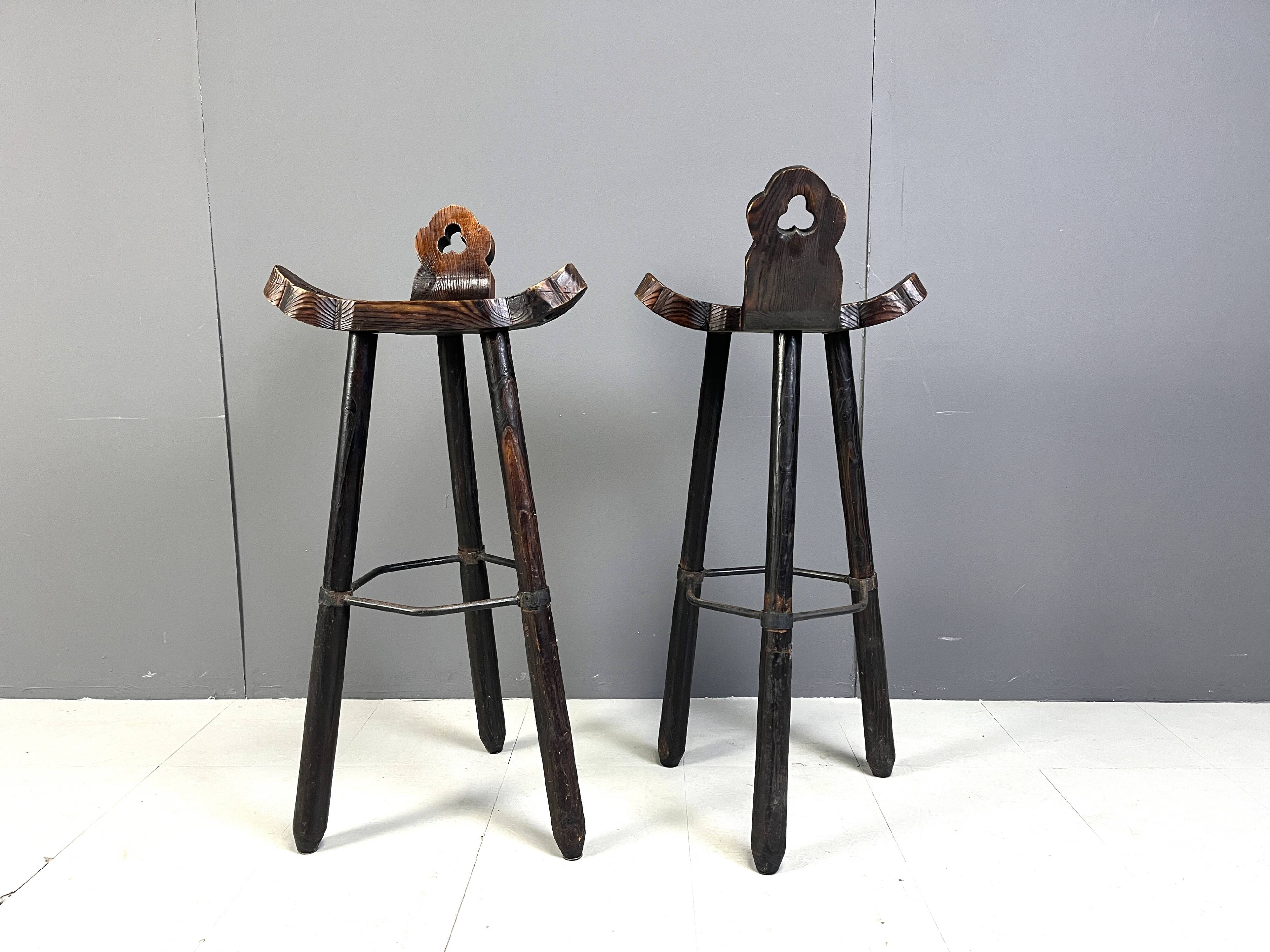 Mid Century Brutalist Bar Stools - Set of 2, 1960s