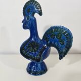 coq en céramique émaillée bleu par Aldo Londi pour Bitossi