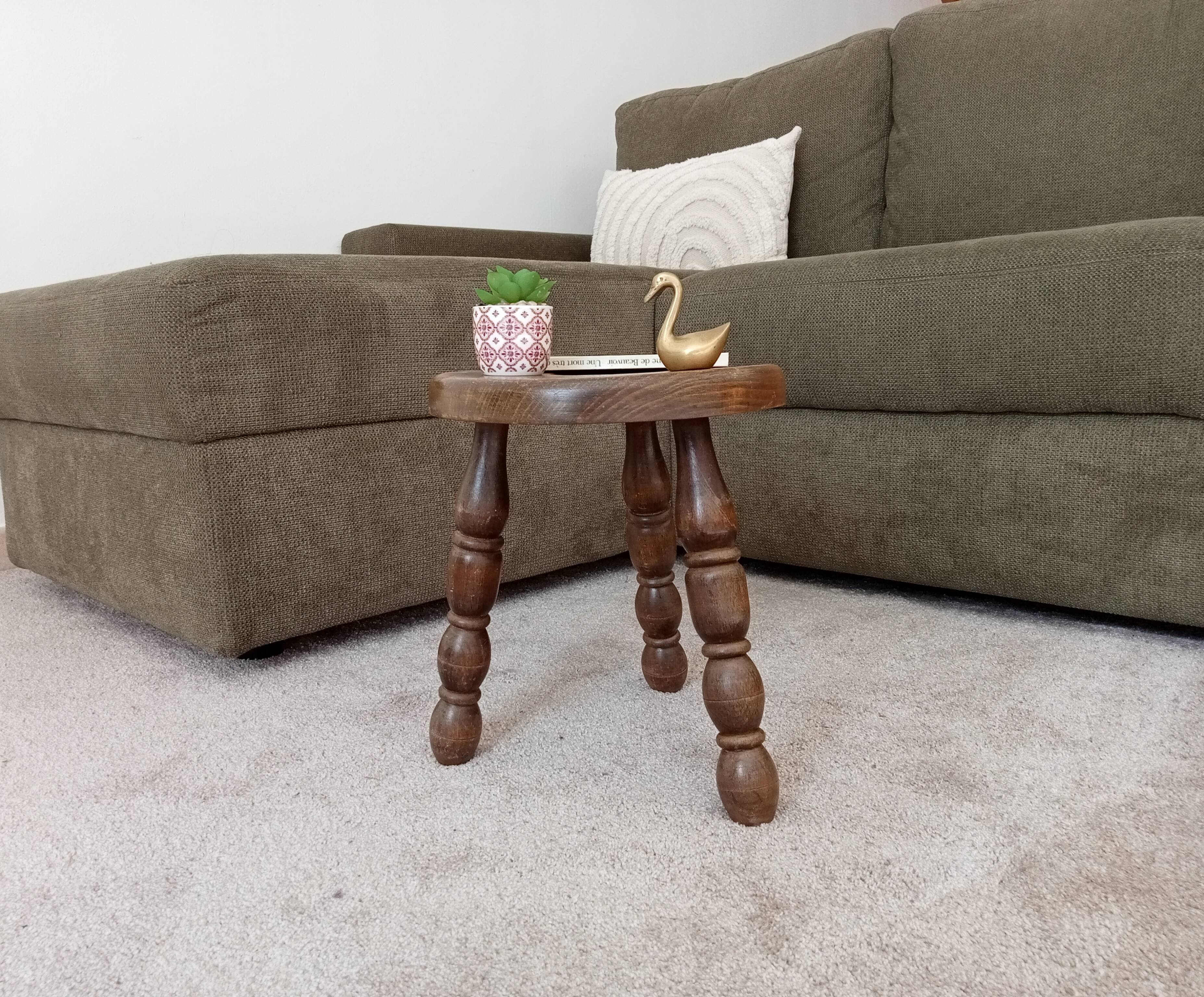 Vintage turned wood tripod stool