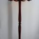 Art Deco floor lamp in carved walnut, stained glass shade, France, c. 1920