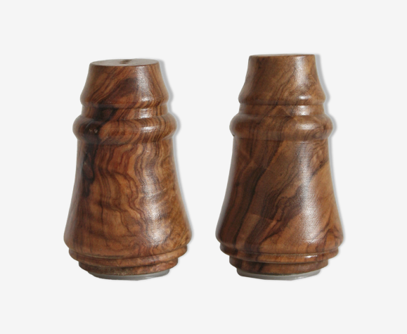 Salière et poivrière en bois d'olivier vintage années 70