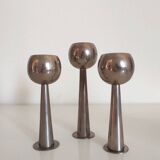 3 bougeoirs space age chromés