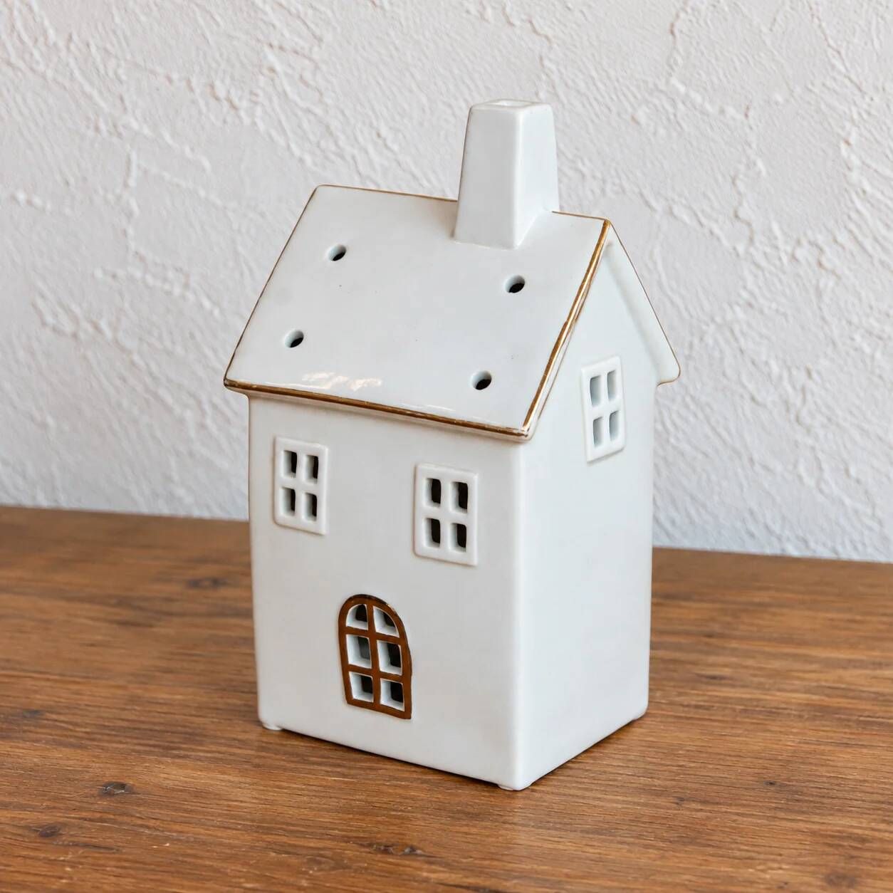 White and gold ceramic house lantern – Christmas light decoration