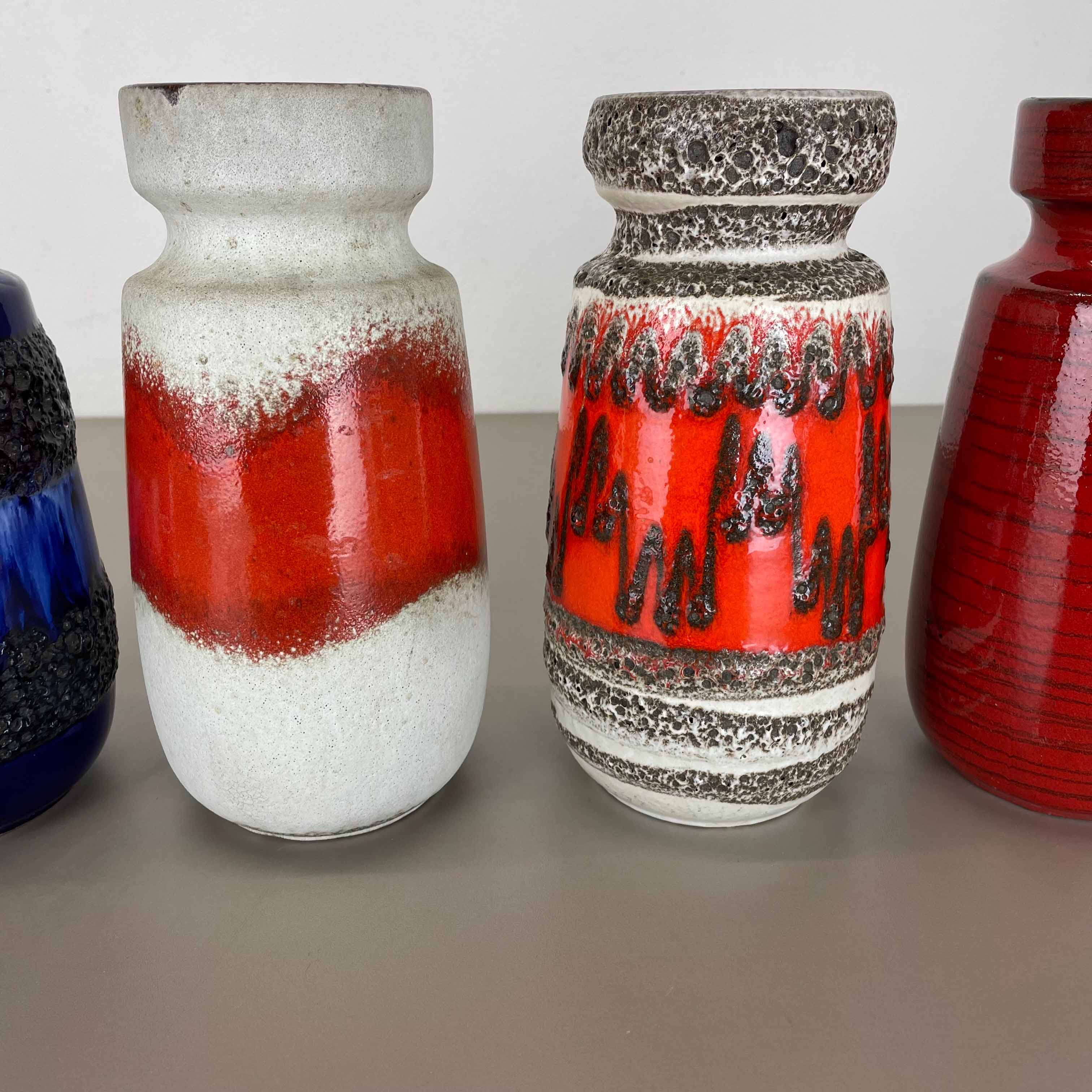 Set of Four Vintage Pottery Fat Lava Vases Made by Scheurich, Germany, 1970s