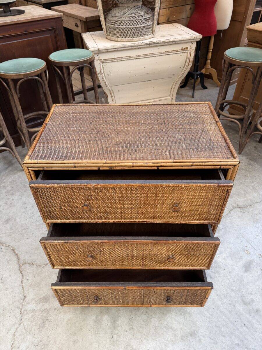 Wicker and rattan chest of drawers from the 1960s