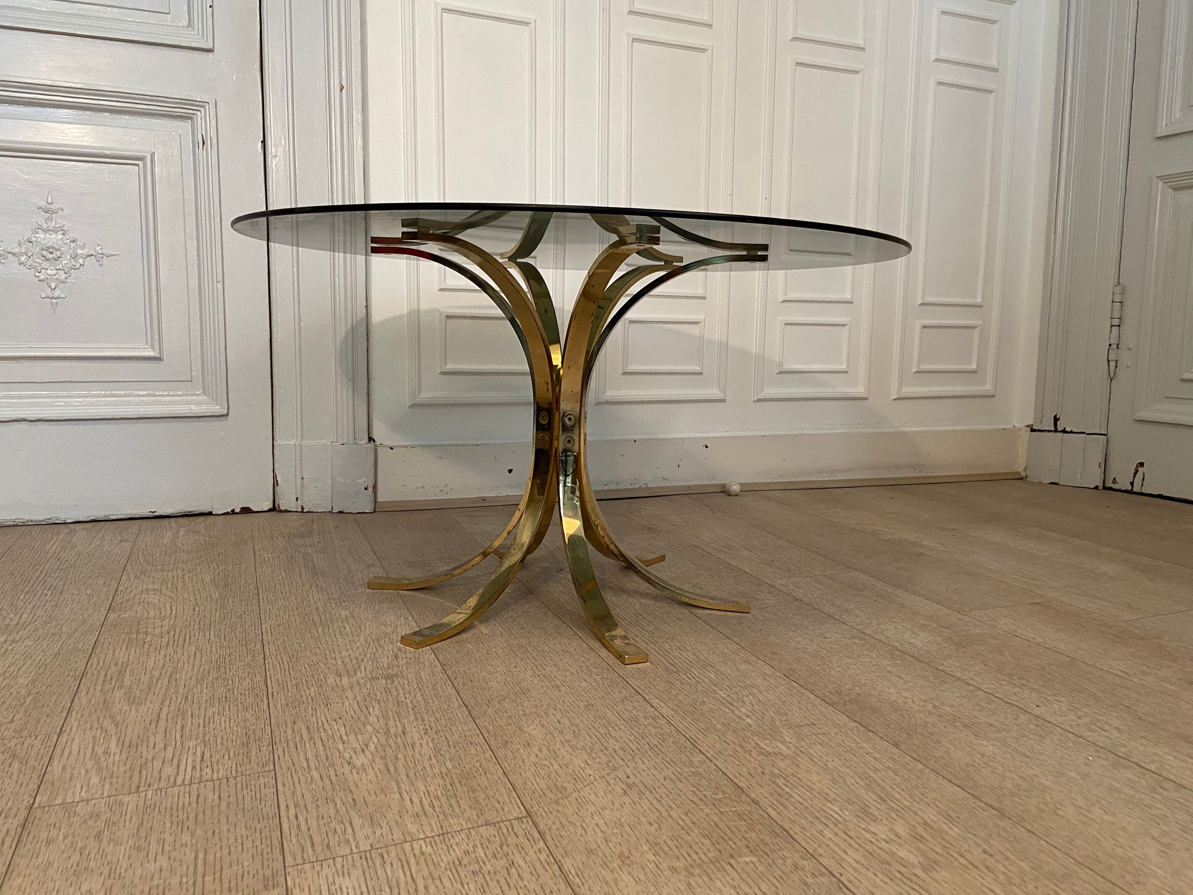 Brass coffee table and smoked glass, 1970s