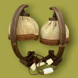 Paire de lampes de chevet en bambou et jute, années 70