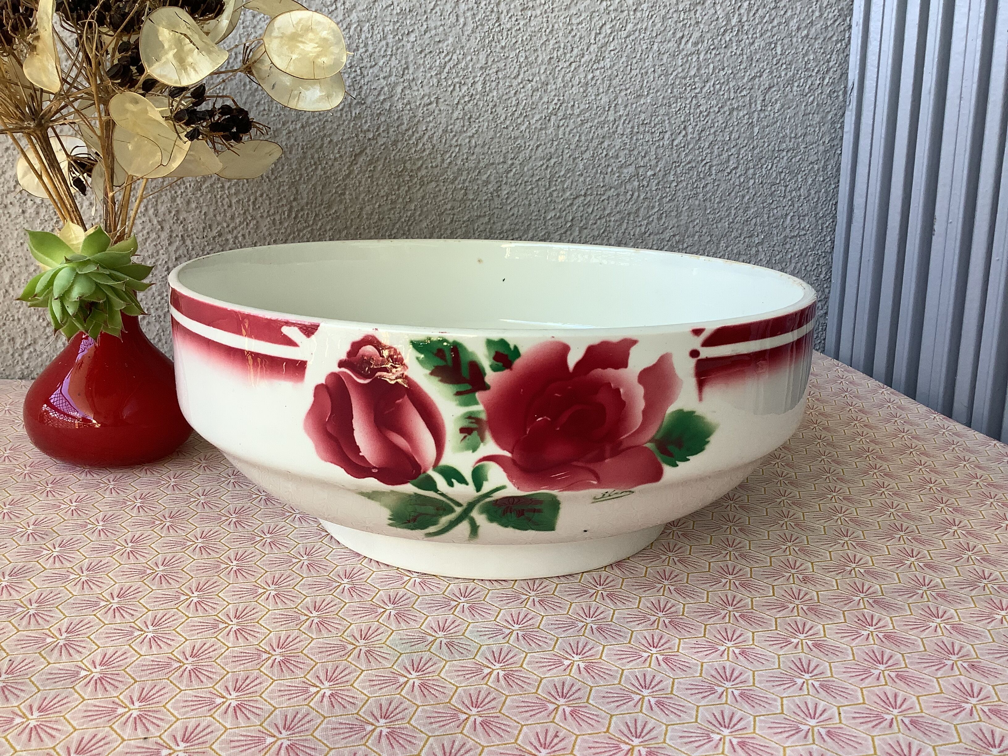 Salad bowl Digoin Cibon Ironstone floral decoration