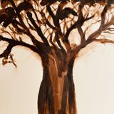 Signed monochrome watercolour painting of a baobab tree, South Africa.