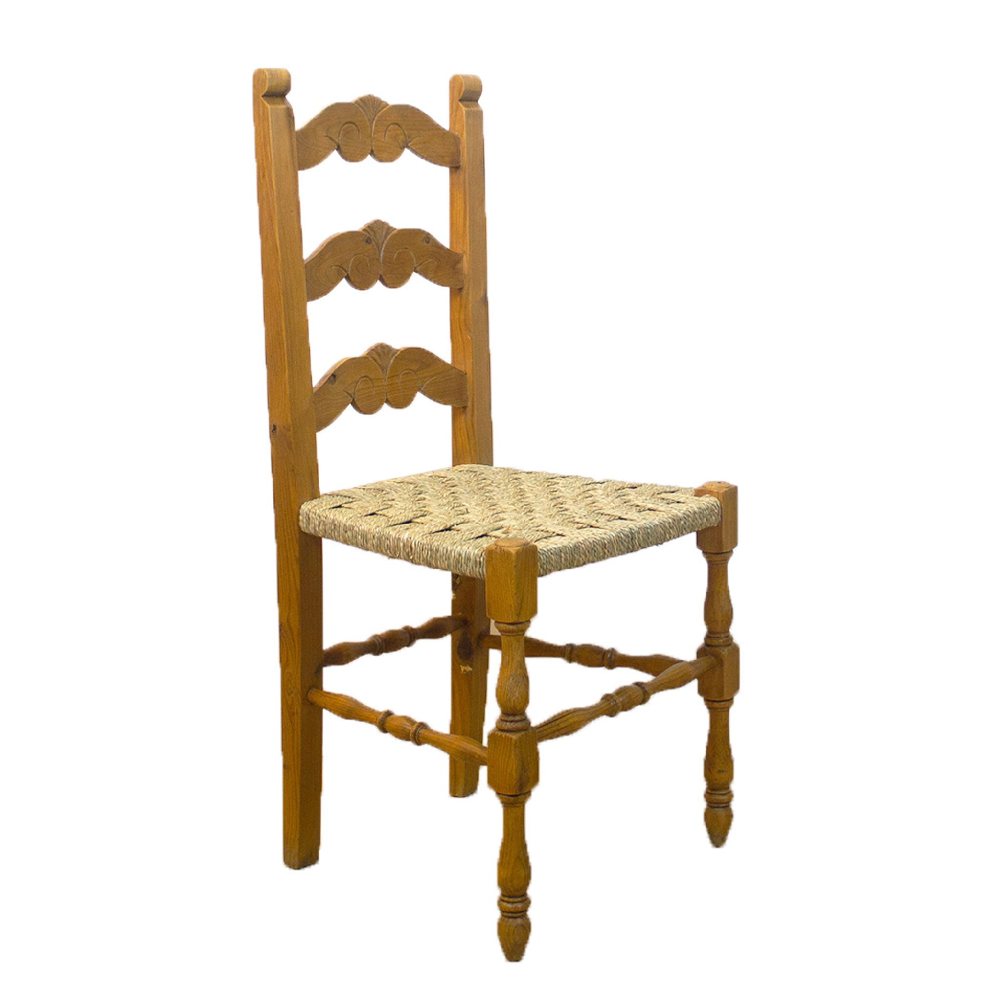 Chaise rustique avec siège tissé Espagne années 1950