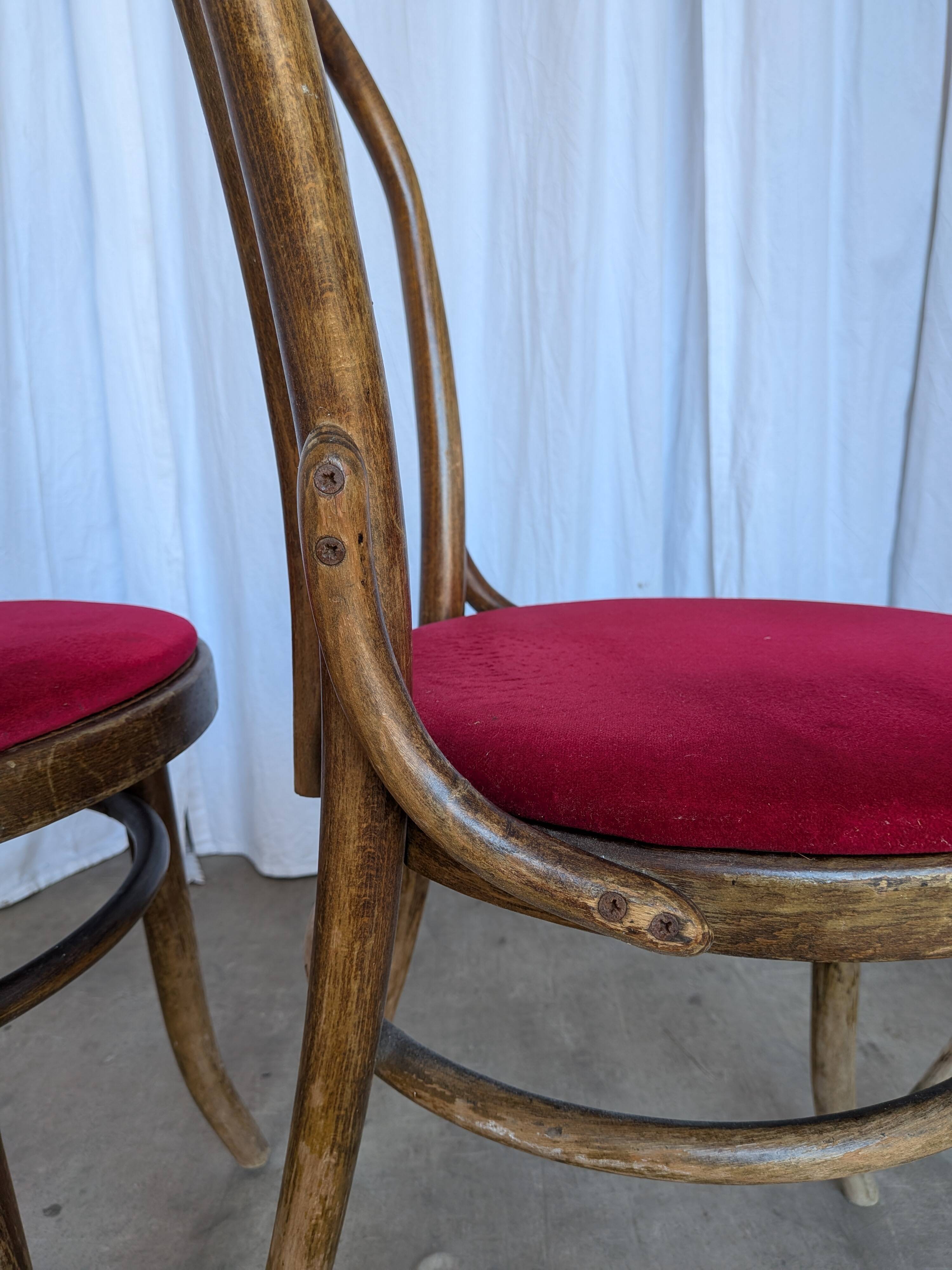 Set of 8 Vintage Bentwood Bistro Chairs: Red Upholstery