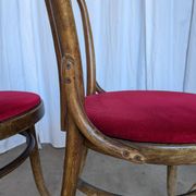 Set of 8 Vintage Bentwood Bistro Chairs: Red Upholstery