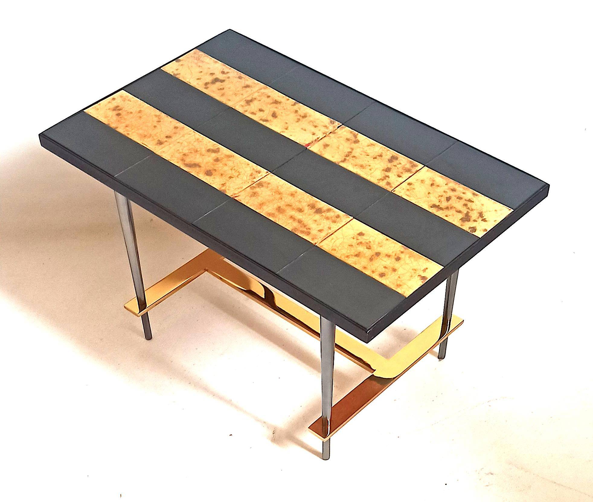 Coffee table with ceramic tiles and gold leaf, height 36 cm, 1950s