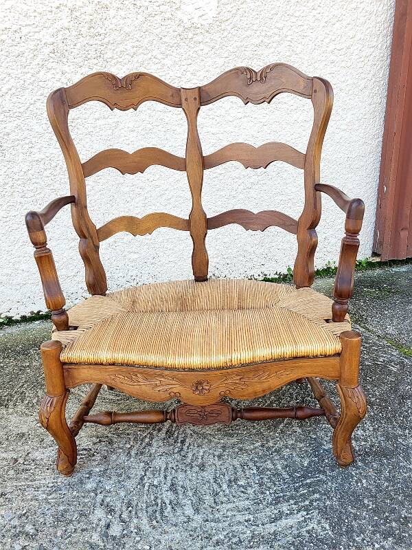 Provencal double armchair with woven rush in walnut