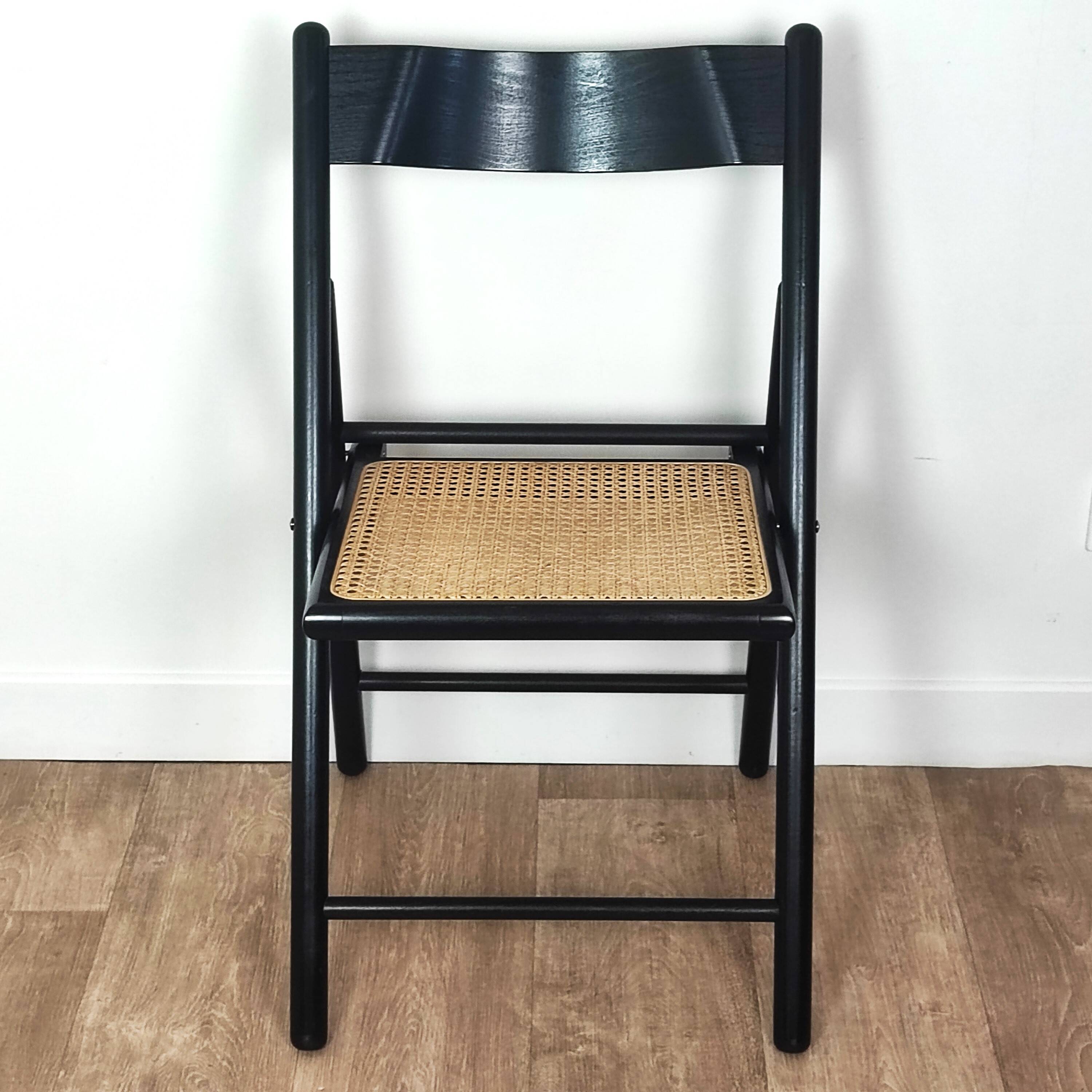 4 chaises pliantes bois et rotin