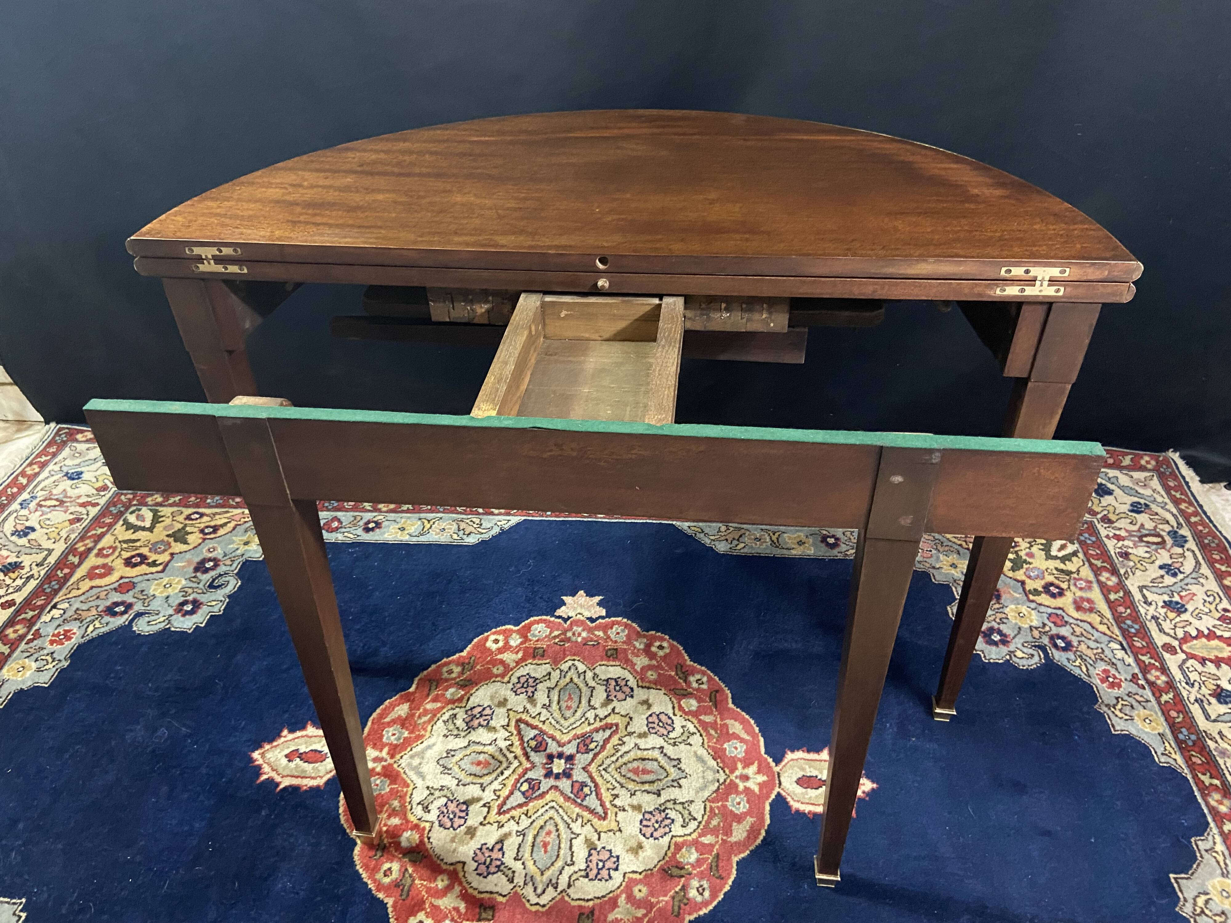 Console table demi-lune 19th century Louis XVI modular foldable top in mahogany.